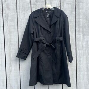 NWT East5th Classic Black Women's Trench Coat belted vented- lined-button XL